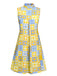 Orange & Blue 1960s Floral Stand Collar Dress