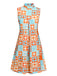 Orange & Blue 1960s Floral Stand Collar Dress
