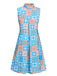 Orange & Blue 1960s Floral Stand Collar Dress