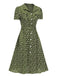 Green 1940s Lapel Buttons Ditsy Floral Dress