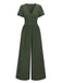 Green 1940s V-Neck Solid Jumpsuit