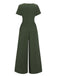 Green 1940s V-Neck Solid Jumpsuit