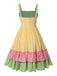 Multicolor 1950s Pure Cotton Straps Plaid Dress