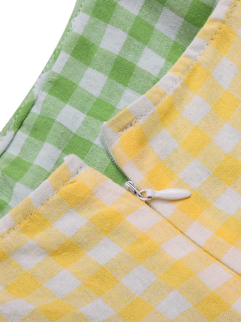 Multicolor 1950s Pure Cotton Straps Plaid Dress