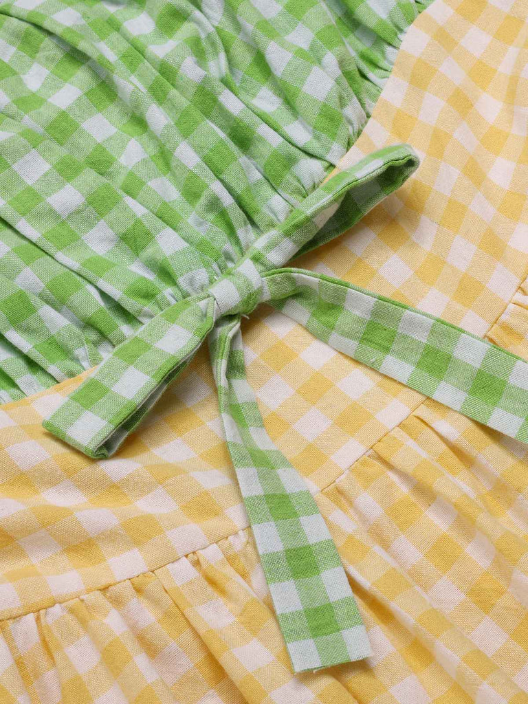 Multicolor 1950s Pure Cotton Straps Plaid Dress