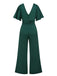 Green 1960s V-Neck High Waist Wide-Leg Jumpsuit