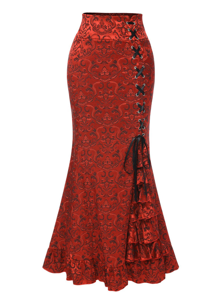 Vintage 1930s Punk Lace-Up Mermaid Skirt