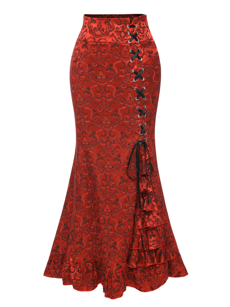 Vintage 1930s Punk Lace-Up Mermaid Skirt