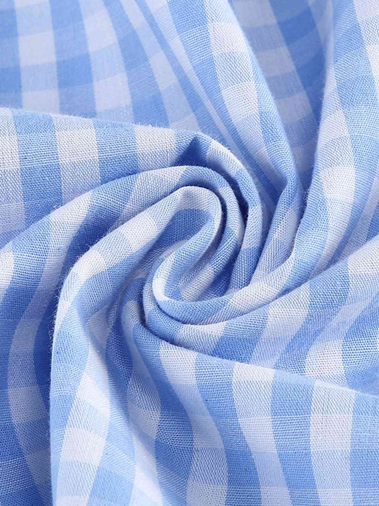 Blue 1950s Peter Pan Collar Gingham Plaid Dress