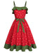 Red 1950s Strawberry Ruffle Belt Dress