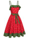Red 1950s Strawberry Ruffle Belt Dress