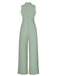 Green 1930s Shirt Collar Belted Jumpsuit