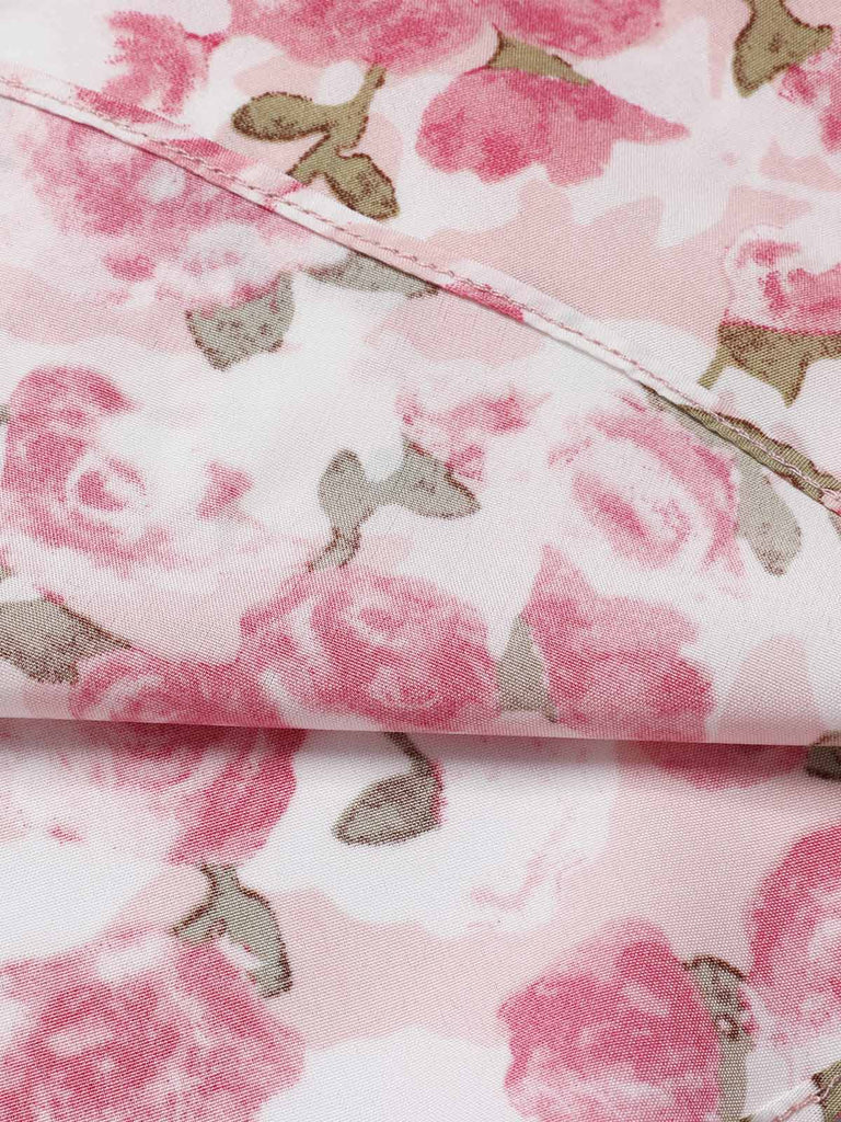 Pink 1950s Floral V-Neck Dress