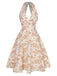 Orange 1950s Floral V-Neck Dress