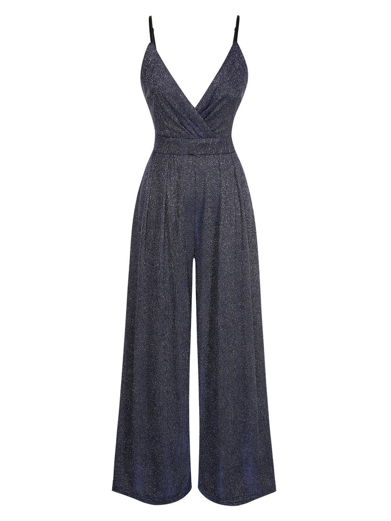 1950s Spaghetti Strap Deep V-Neck Jumpsuit
