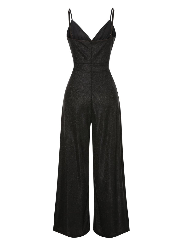 1950s Spaghetti Strap Deep V-Neck Jumpsuit