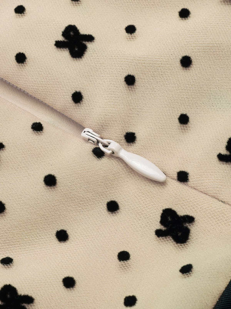 Beige&Black 1950s Cross Collar Mesh Dress