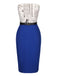 Dark Blue 1960s Bandeau Newspaper Belted Pencil Dress