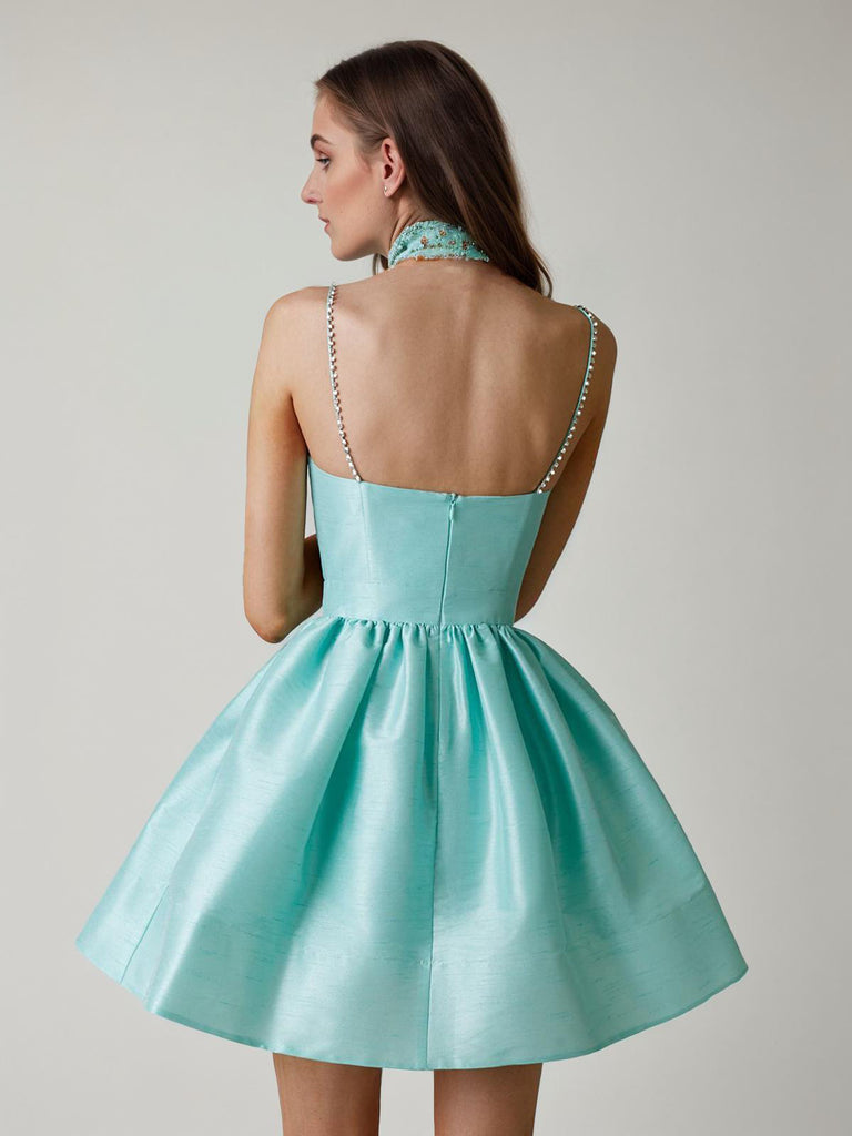 1980s Solid Rhinestone Straps Puffy Dress