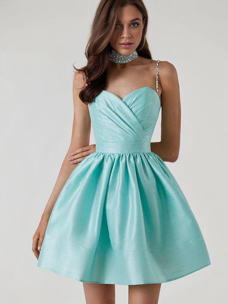 1980s Solid Rhinestone Straps Puffy Dress