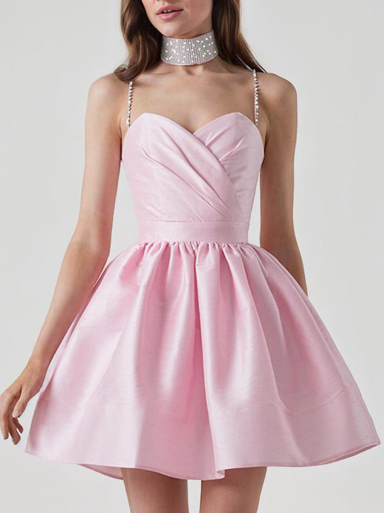 1980s Solid Rhinestone Straps Puffy Dress