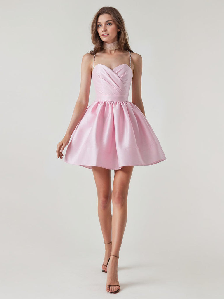 1980s Solid Rhinestone Straps Puffy Dress