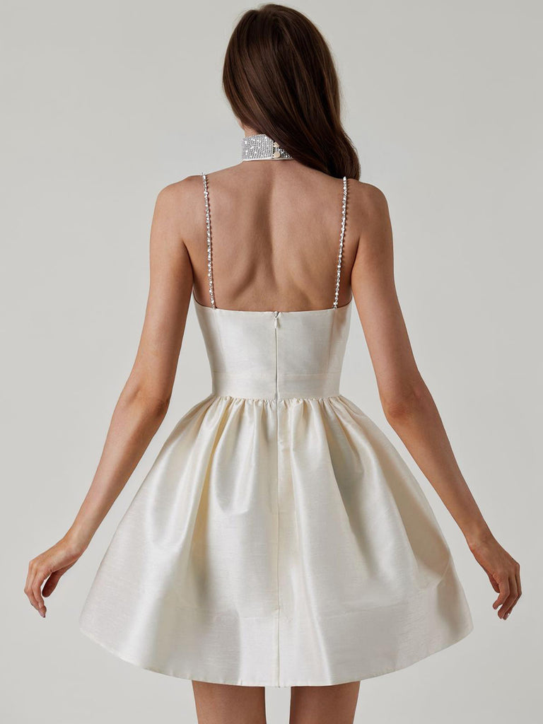 1980s Solid Rhinestone Straps Puffy Dress