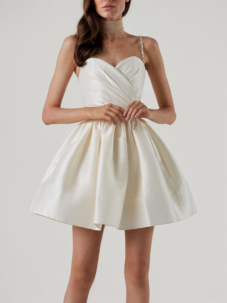 1980s Solid Rhinestone Straps Puffy Dress