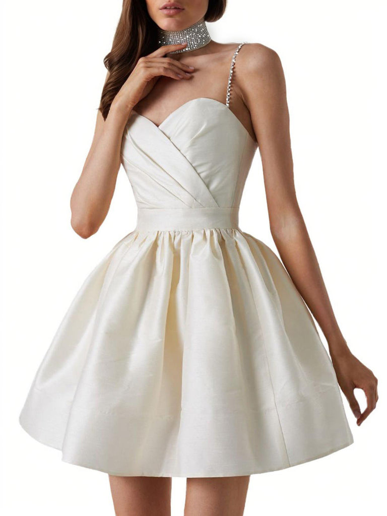 1980s Solid Rhinestone Straps Puffy Dress