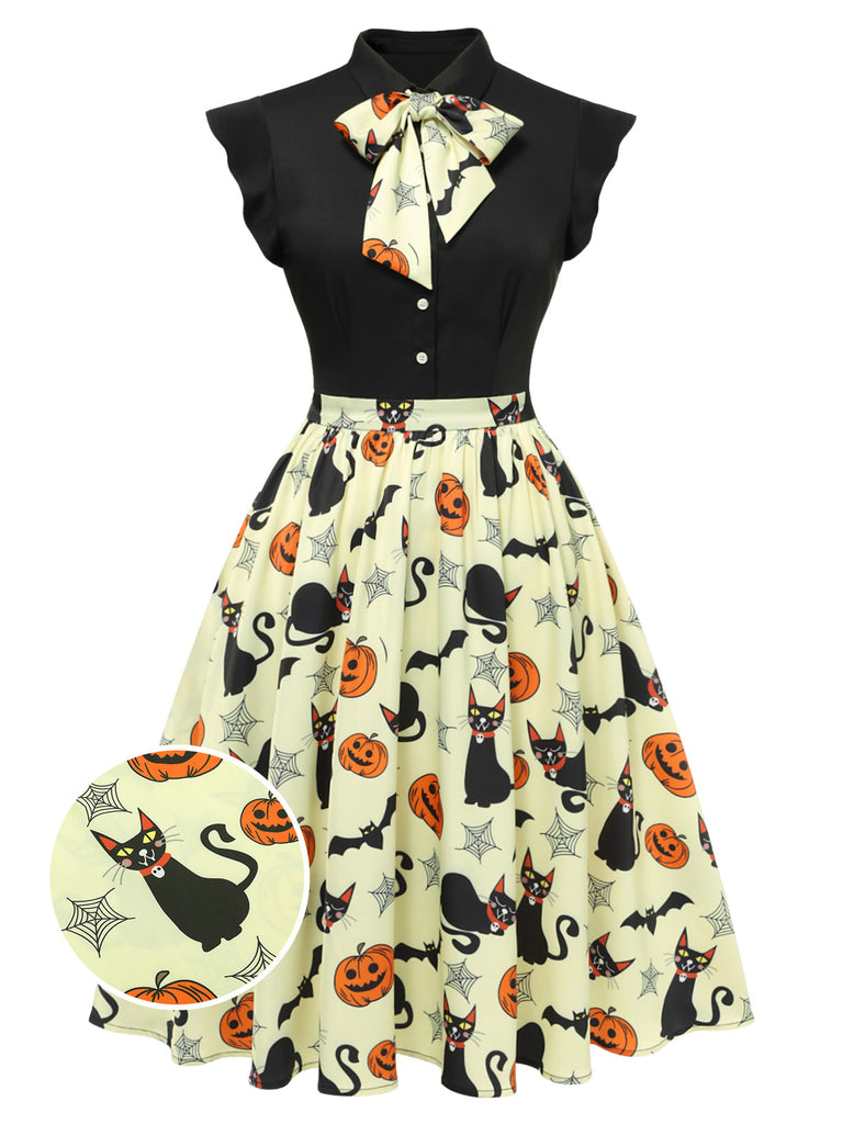 Yellow 1950s Halloween Bow Lapel Dress
