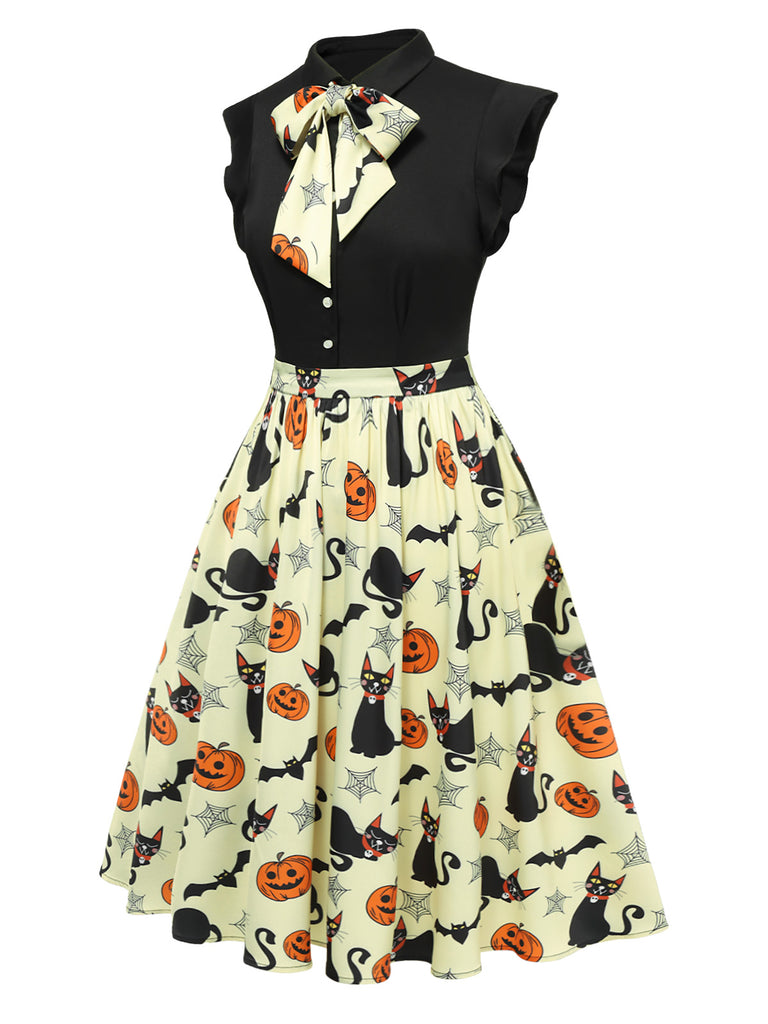 Yellow 1950s Halloween Bow Lapel Dress