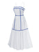 White 1930s Spaghetti Straps Blue Lines Dress