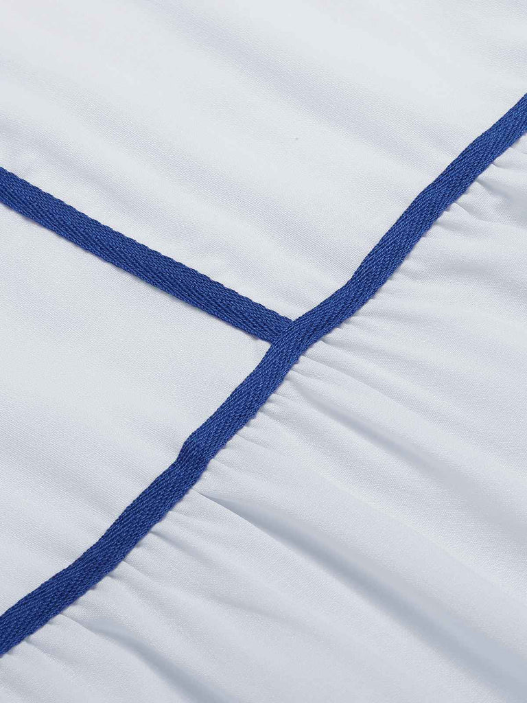 White 1930s Spaghetti Straps Blue Lines Dress