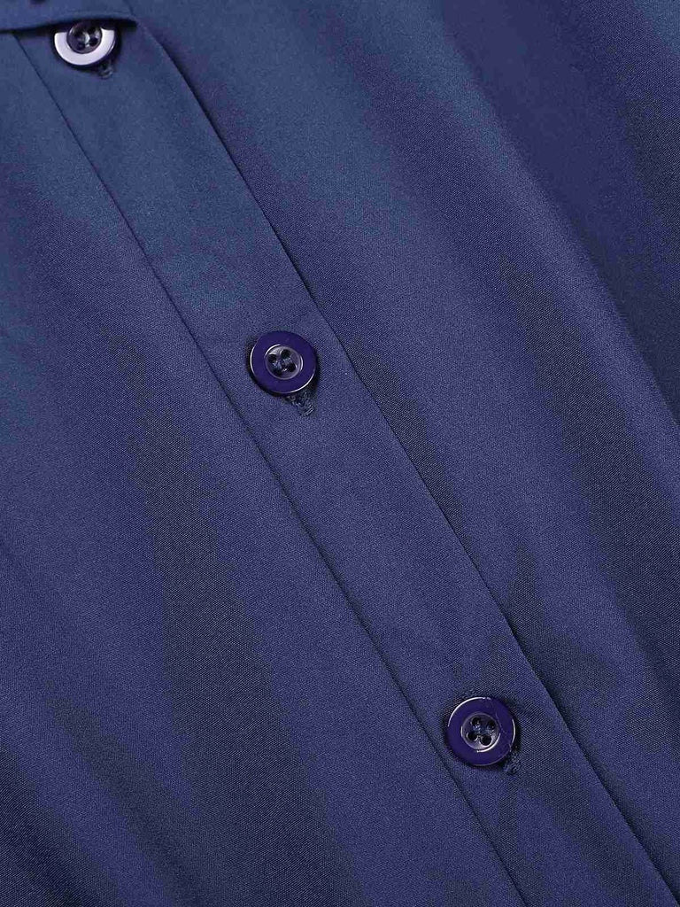 1940s Solid Cap Sleeves Buttoned Shirt Dress