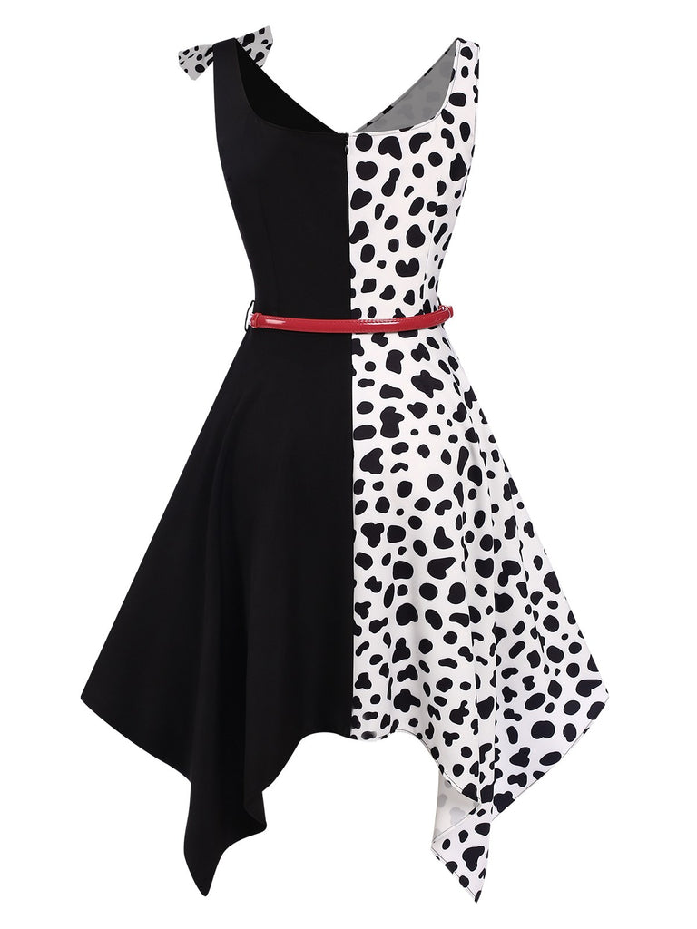 Black 1970s Cow Spots Patchwork Dress