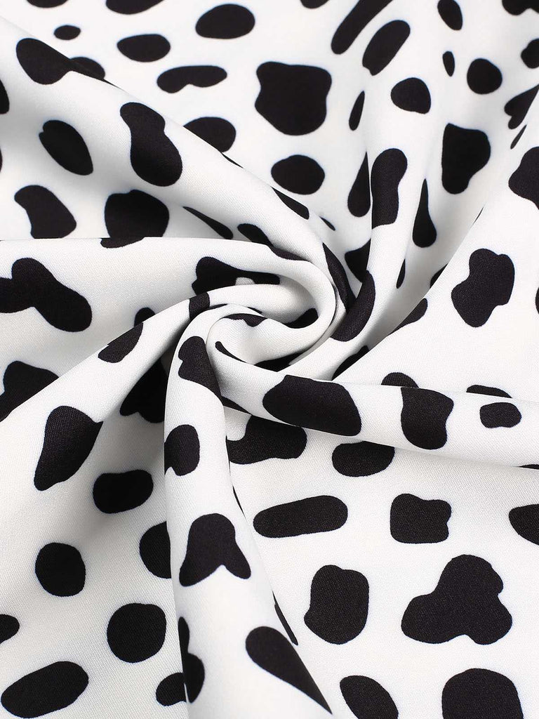 Black 1970s Cow Spots Patchwork Dress