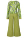 2PCS 1940s Green Geometric Cowl Neck Top & Wide Leg Pants