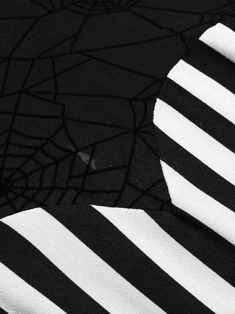 Black 1930s Spiderweb Mesh Stripe Fishtail Dress
