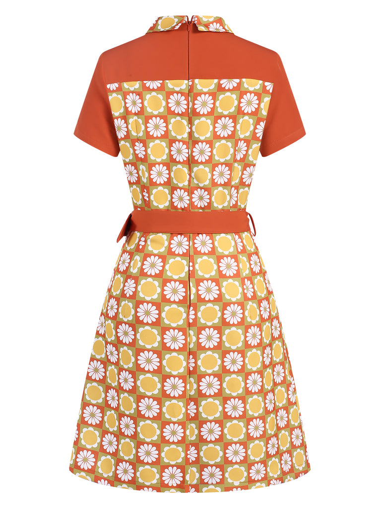Multicolor 1960s Daisy Lapel Belt Dress