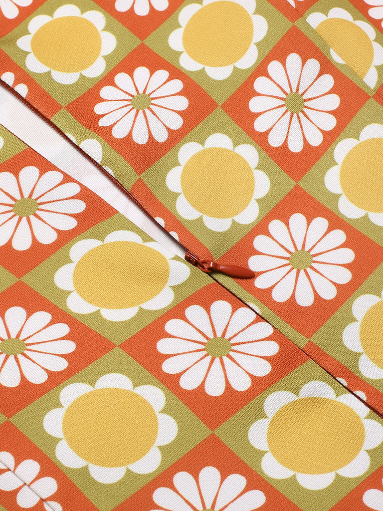 Multicolor 1960s Daisy Lapel Belt Dress