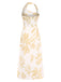 Yellow 1930s Asymmetric Neckline Floral Dress