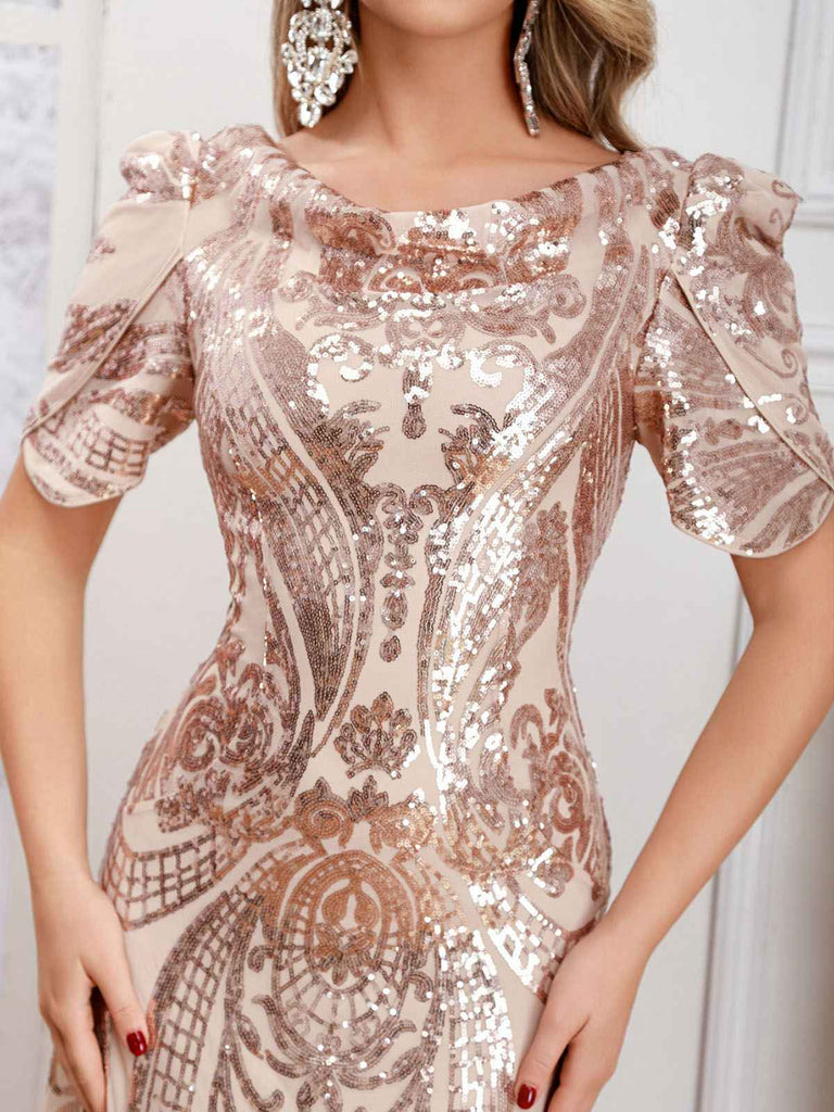 Beige 1920s Embroidered Sequined Evening Dress