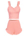 Pink 1930s Solid Ruffles Straps Pajamas