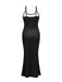 Black 1930s Skeleton Slit Spaghetti Straps Dress