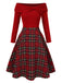 Green 1950s Christmas Off Shoulder Tartan Dress