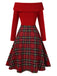 Green 1950s Christmas Off Shoulder Tartan Dress