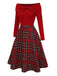 Green 1950s Christmas Off Shoulder Tartan Dress