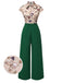 Green 1930s Tie Neck Plaids Butterflies Jumpsuit