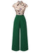 Green 1930s Tie Neck Plaids Butterflies Jumpsuit