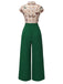 Green 1930s Tie Neck Plaids Butterflies Jumpsuit